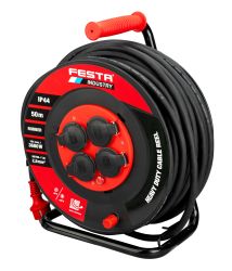 Predlovac kbel na bubne 50 m, 4 zsuvky, guma-neoprn, IP44, 230 V, 2,5 mm2